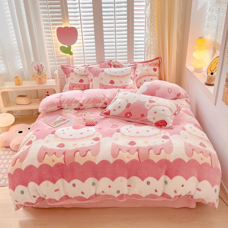 MorroMorn Pink Duvet Cover Queen, Cream Cake Kawaii Bedding Sets, Fluffy Comforter Covers Set, Down Alternative Blanket Ultra Soft Cute for Girls Kids Teen Women Full Double Size - Image 1